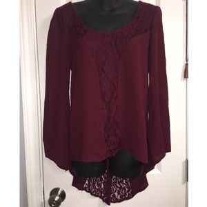 Maroon Sexy Lacey Long sleeved Dress Top